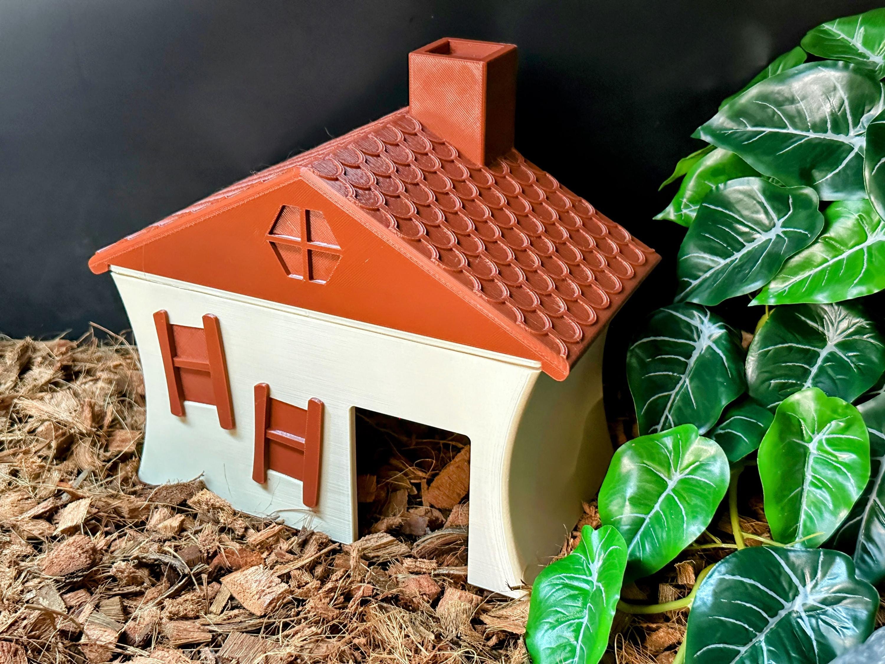 Whimsical Crooked Cottage Humid Hide for Reptiles – Fantasy Enclosure Decor with Shedding Support