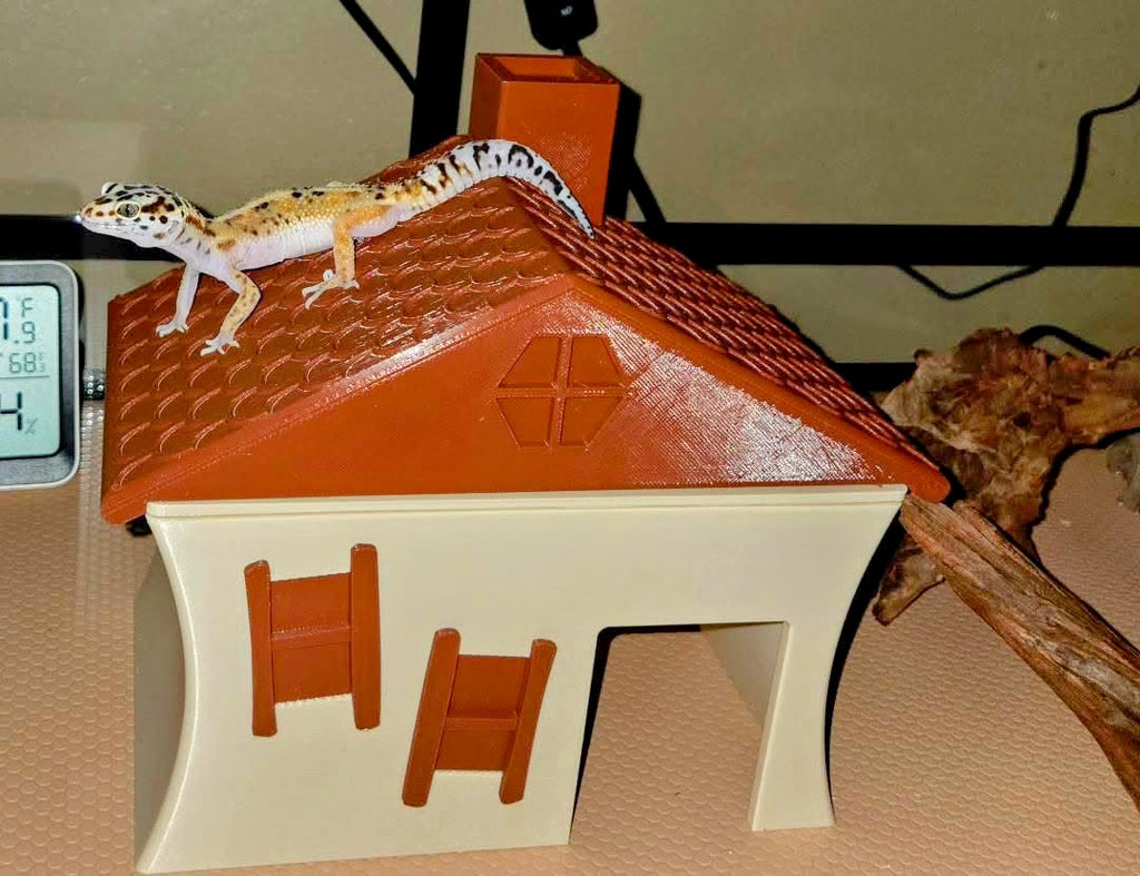 Whimsical Crooked Cottage Humid Hide for Reptiles – Fantasy Enclosure Decor with Shedding Support