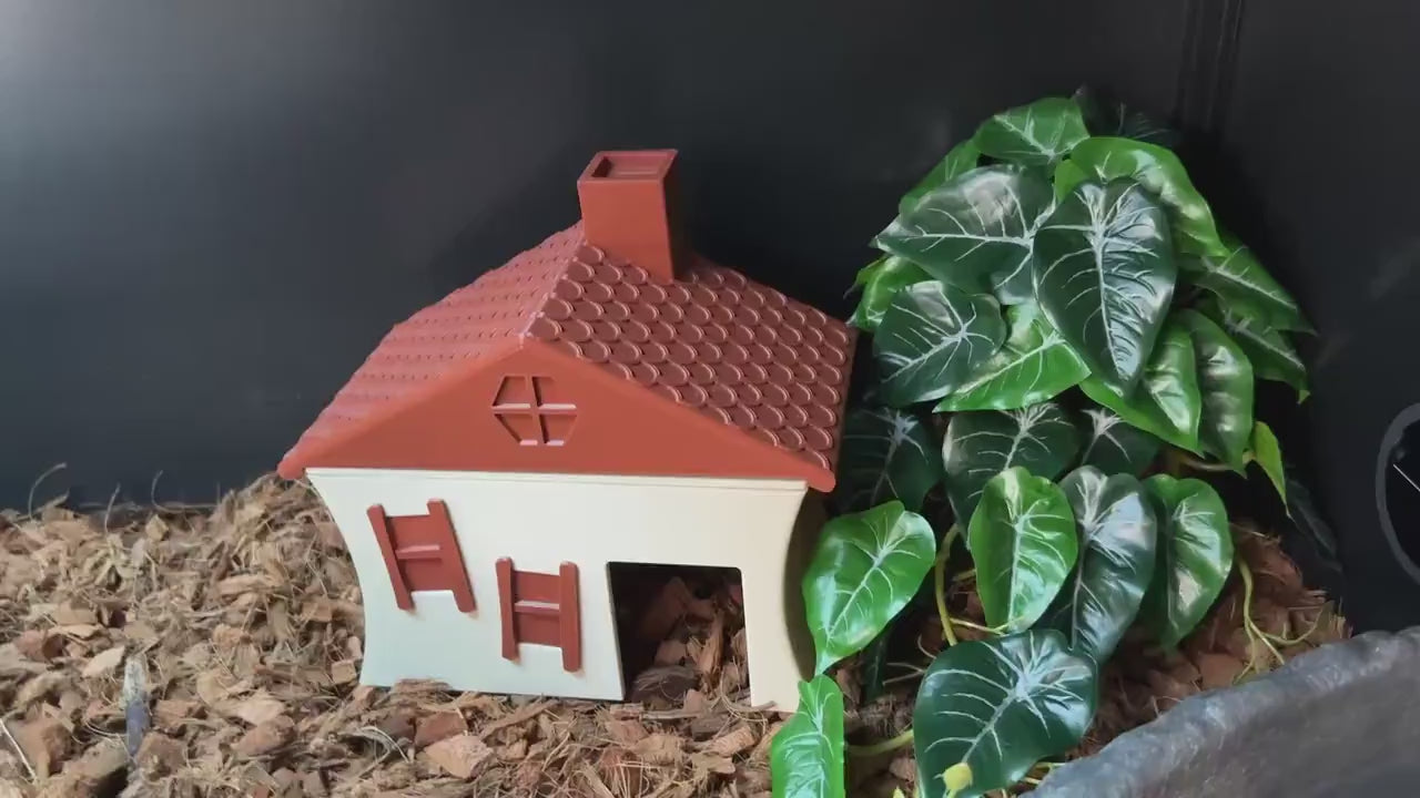 Whimsical Crooked Cottage Humid Hide for Reptiles – Fantasy Enclosure Decor with Shedding Support