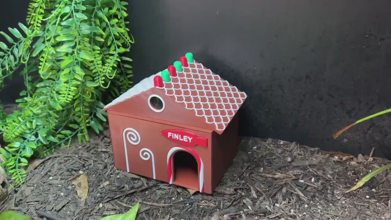 Gingerbread House Humid Hide for Reptiles – Festive Holiday Terrarium Decor with Shedding Support